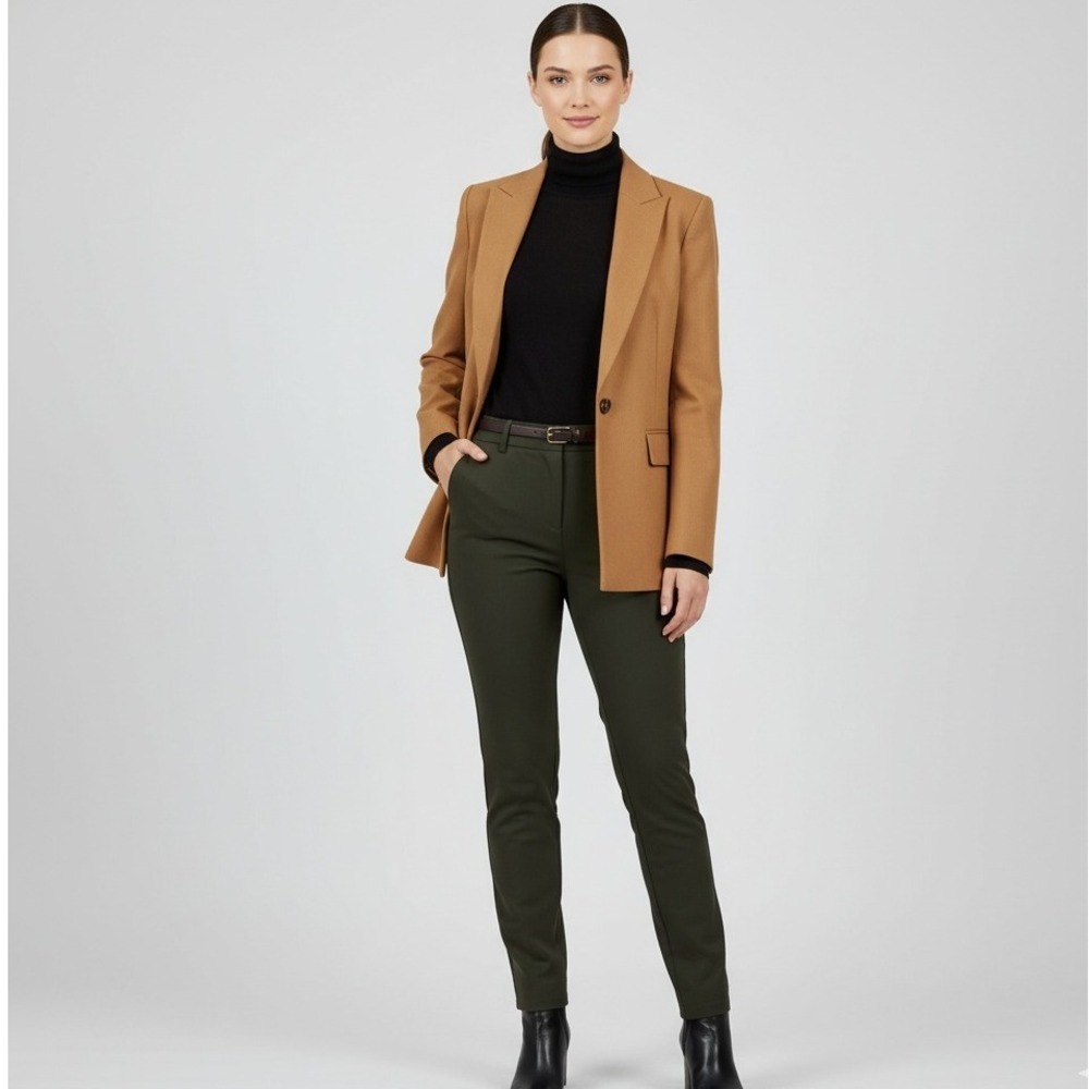 Quince Women's XL Olive Green Stretch Ponte Pants Pull On Workwear Slim Ankle